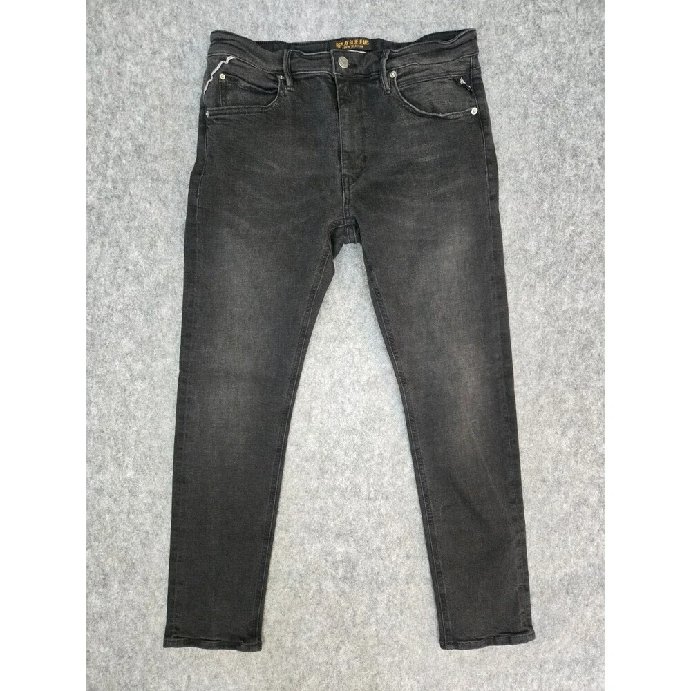 REPLAY Men's Stretch Selvedge Jeans Sz 32 x 29 Black Denim Japan